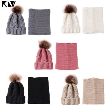 

2Pcs Baby Hat Scarf Knitted Plush Winter Warm Suit 3 Years Old Boys And Girls Winter Child Hat Scarf Neckwarmer