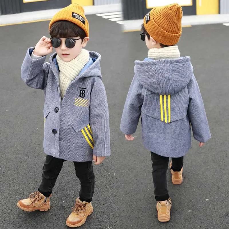 navy blue Одежда для мальчиков; утепленная шерстяная куртка; сезон осень-зима; детский модный утепленный плащ средней длины; шерстяное пальто; куртки - Цвет: navy blue