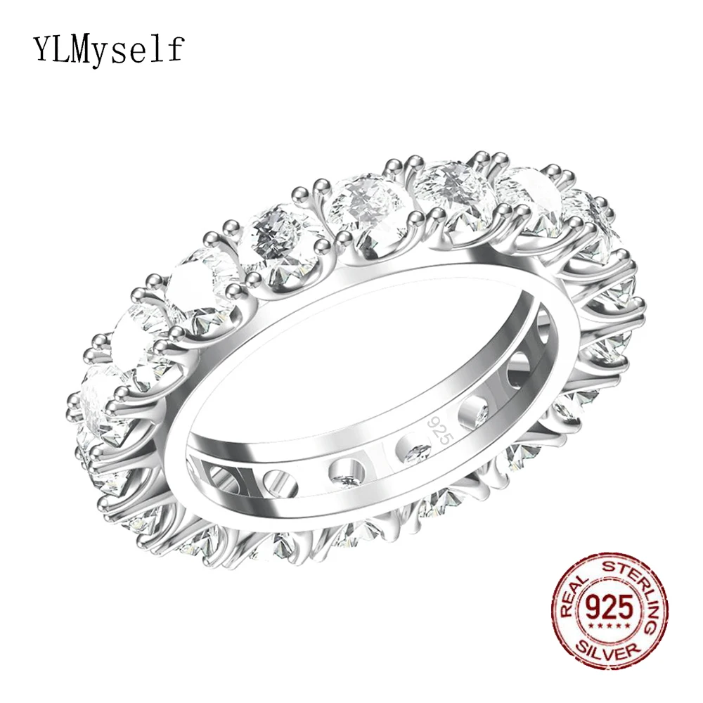 Real 925 Sterling Silver Rings Stunning Full 2/3/4mm Shiny Zirconia Engagement Jewellery Eternity Promise Tennis Wedding Jewelry