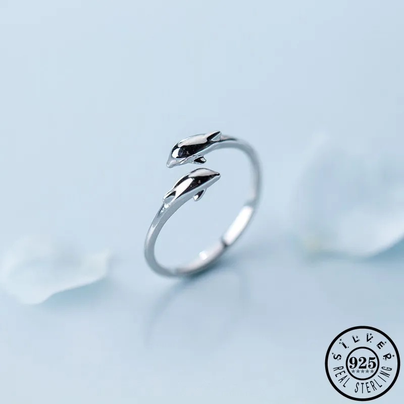 Girls 100% 925 Sterling Silver Cute Dolphin Shape Wedding Bands Adjustable Open Finger Rings Jewelry for Women | Украшения и