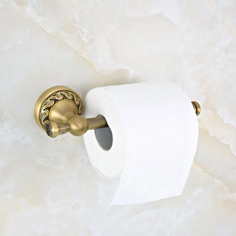 Antique Brass Carved Bathroom Accessories Set Towel Shelf Towel Holder Toilet Paper Holder Rock Hook Bath Hardware Sets - Цвет: Toilet Tissue Holder