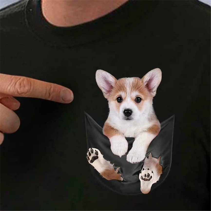 

Cute Corgi Inside Pocket Dog Lovers T Shirt Black Cotton Men S-6Xl Us Supplier Custom Graphic Tees Tee Shirt