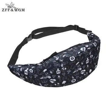 

ZFF&WGM 3D Print Fanny Pack For Women Luxury Brand Vintage Waist Bag For Girls Black Zipper 2019 New Bags For Women Pack Waist