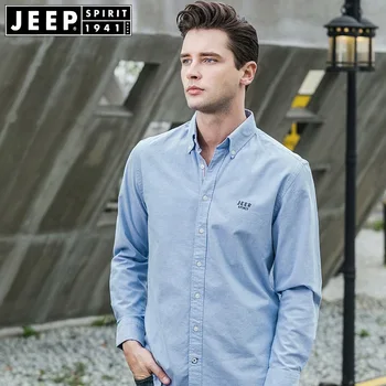 

JEEP SPIRIT Spring New Mens Shirts Casual Streetwear Solid Color Long Sleeve Turn Down Collar Pure Cotton Breathable Shirt Men