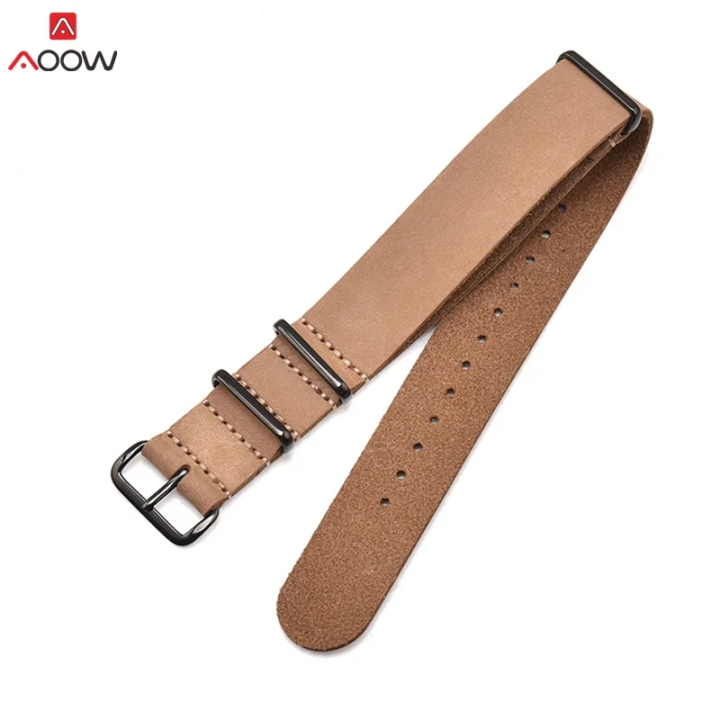brown-black buckle AOOW ремешок для часов из натуральной кожи ZULU ремешок для часов NATO 18 мм 20 мм 22 мм 24 мм черная пряжка аксессуары для часов Высокое качество - Цвет ремешка: brown-black buckle