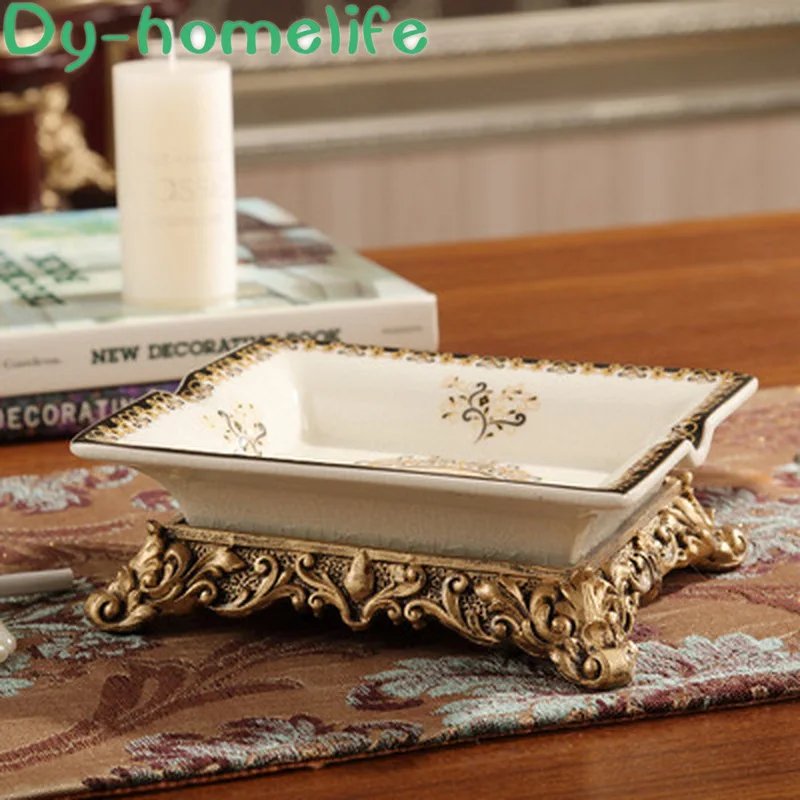 

19.5*14*8cm Nordic Creative Square Pattern Ice Crack Ceramic Resin Ashtray Home Decoration Storage Supplies Cigar Ashtray