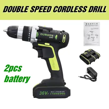 

36V Max Double Speed Household Power Tool Electric Screwdriver with LED Light Lithium Battery Cordless Drill for Woodworking