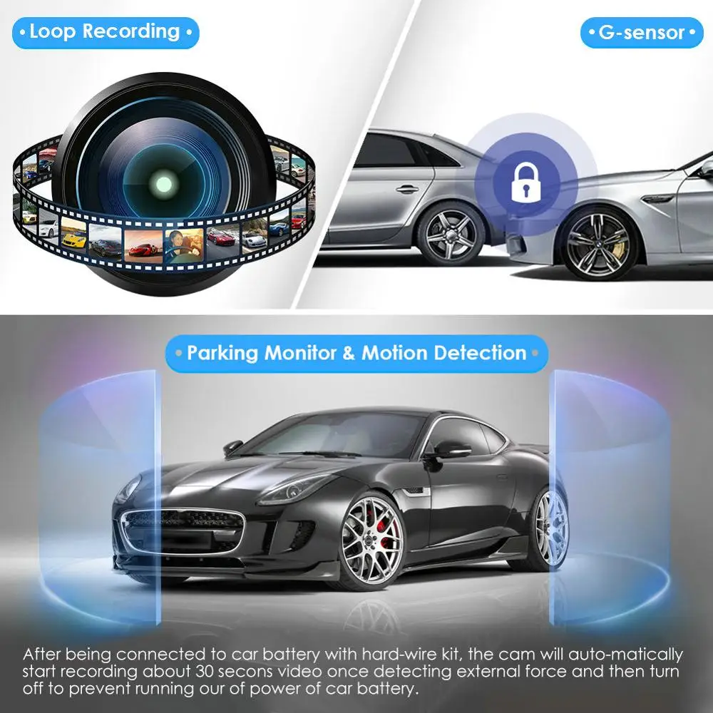 AZDOME 4K/2880*2160P Dash Cam WiFi Car DVRs Recorder M06 Dual Lens Vehicle Rear Camera Built in GPS