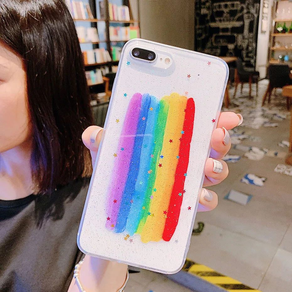 

silicone case for iphone xr luxury iPhone XR XS Max cover iphone 7Plus 6 6plus 6s 6splus 7 8 8Plus transparent rainbow pattern