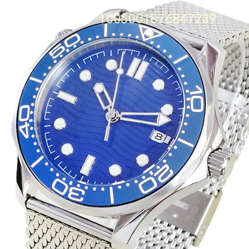 

Men's mechanical watch 42 mm 316L stainless steel blue ceramic ring luminous waterproof blue sterile men's calendar dial watch