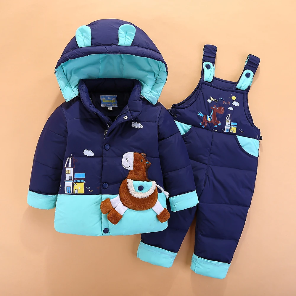 Комплект детской одежды для русской зимы, комбинезон для маленьких девочек и мальчиков, пуховое пальто теплый зимний комбинезон, куртка+ комбинезон, комплекты для детей возрастом от 1 года до 4 лет