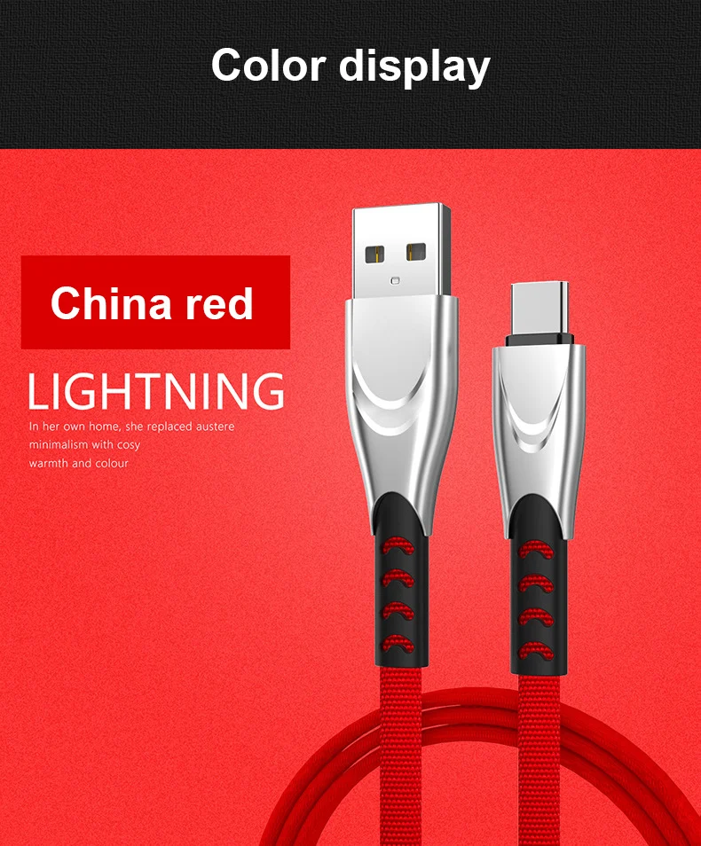 ARTAK цинк 2.5A кабель usb type C для мобильного телефона Быстрая зарядка Плоский нейлоновый кабель type C