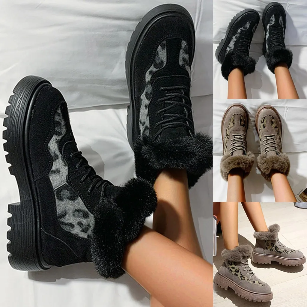 Женские ботинки; Новинка; водонепроницаемые зимние ботинки; теплая зимняя обувь; женские пикантные леопардовые зимние ботинки на платформе с плюшевой подкладкой