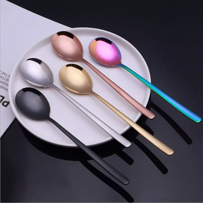 Spoon Web Celebrity Round 304 Stainless Steel Creative Ice Cream Dessert Long Handle Korean Mixed Rice | Дом и сад