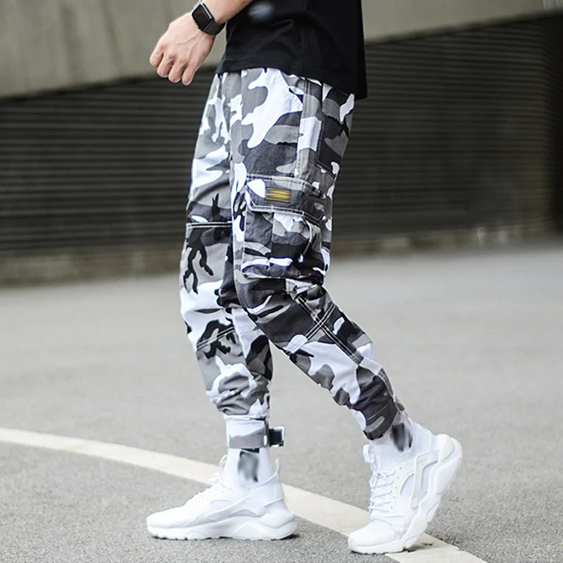 gray camo Новые камуфляжные Мужские штаны для бега в стиле панк, Молодежные уличные джинсы в стиле хип-хоп, мужские брюки-карго с большими карманами, шаровары для мужчин - Цвет: gray camo