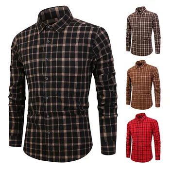 

High quality men's 100% cotton plaid casual shirt men's lapel shirt pocket decoration shirt jacket physical shooting S-4XL