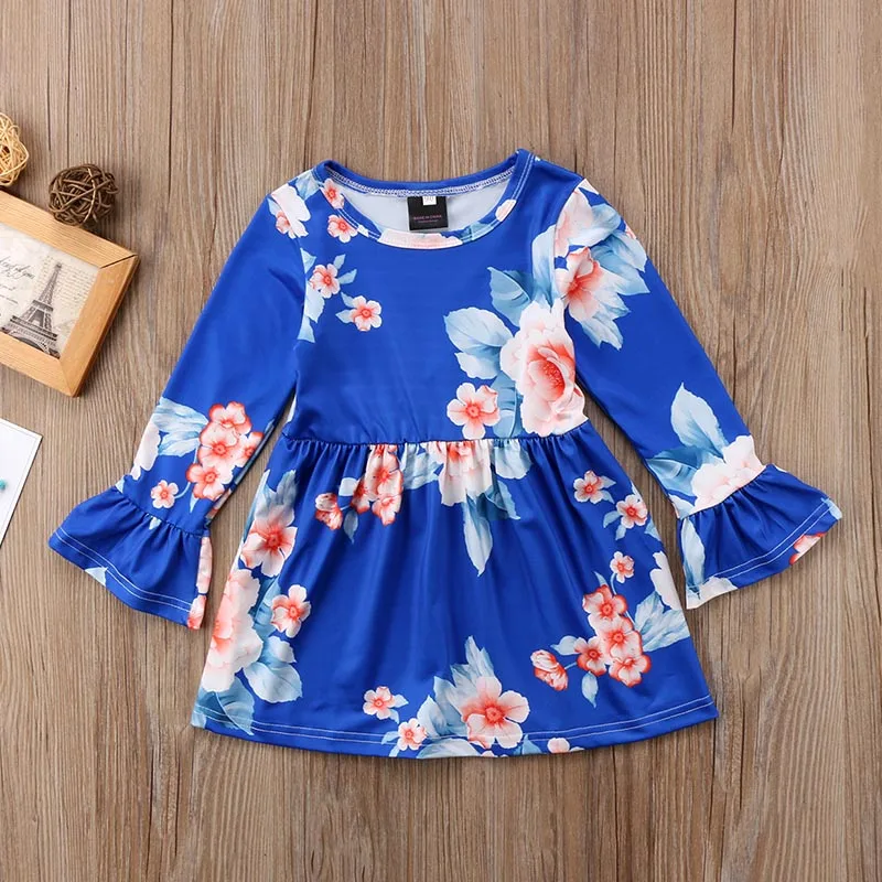Cotton Baby Girl Cute Floral Printing Long Sleeve Spring Autumn Casual Fashion Princess Dress | Детская одежда и обувь