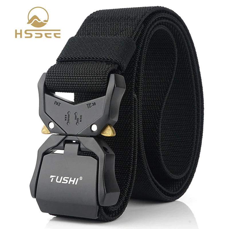

HSSEE 2020 New Elastic Belt Official Genuine Hard Metal Quick Release Buckle Men's Tactical Belt Men's Accessories Dropshipping