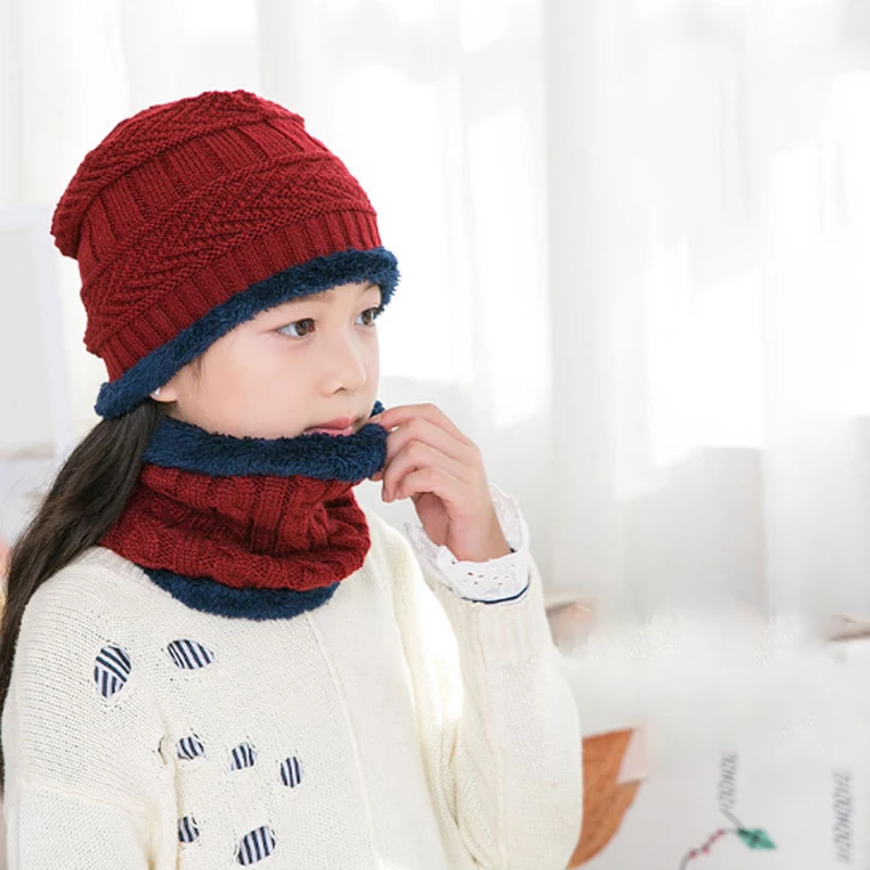 Winter Knitted Baby Beanie Hats Infant Kids Scarf Warm Coral Fleece Ear Warmers Baby Caps Turban Wool Fur Hats For Girl Boys