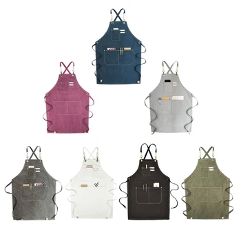 

Chef Apron Cotton Canvas Cross Back Adjustable Apron with Pockets for Women and 667A
