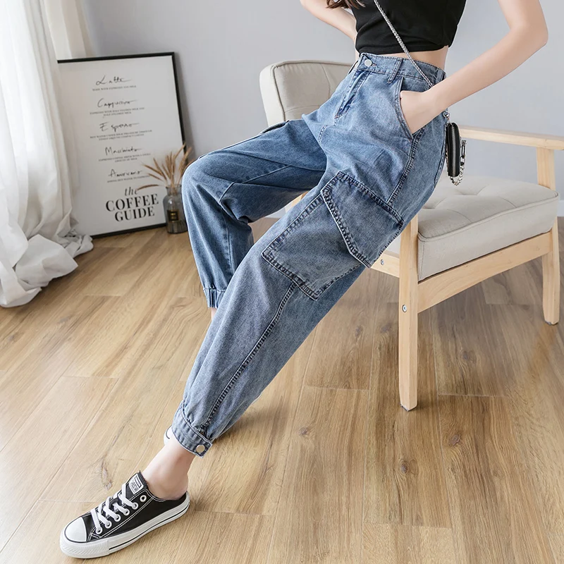 Workwear jeans ladies loose autumn 2019 new Korean version of the high waist small man Harlan pants  daddy pants jeans women s loose korean version of the spring new high waisted wild super thin straight daddy harlan pants trend