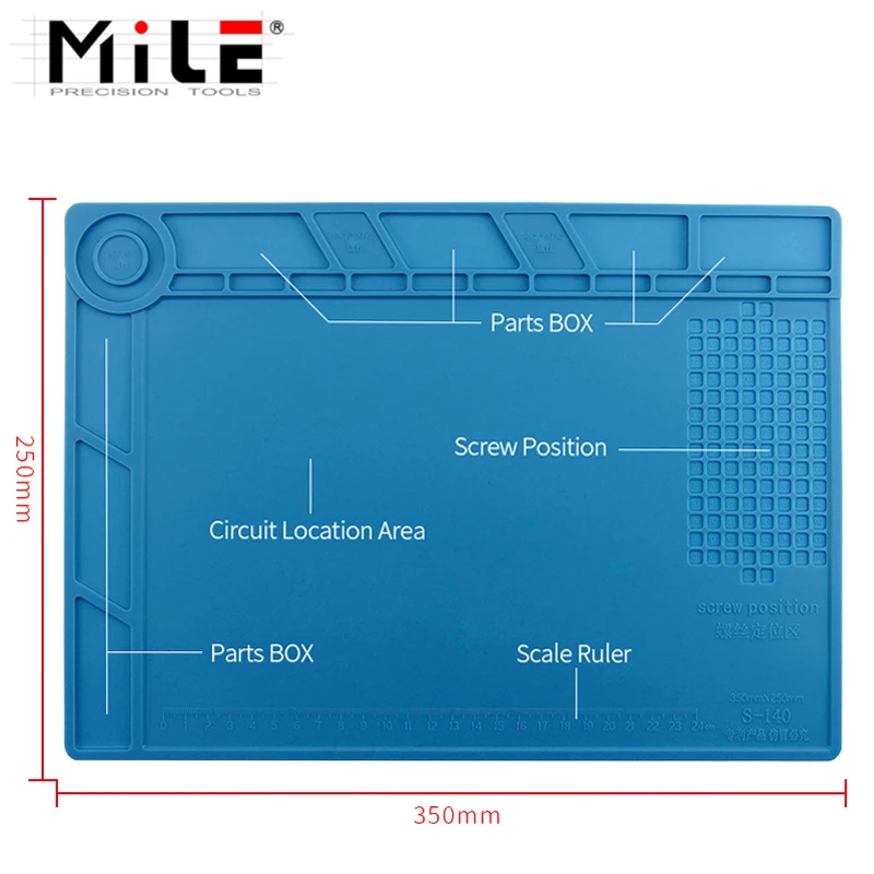 

MILE S140 35x25cm Heat Insulation Silicone Pad Desk Mat Maintenance Platform with Magnetic Section BGA Soldering Repair Tool
