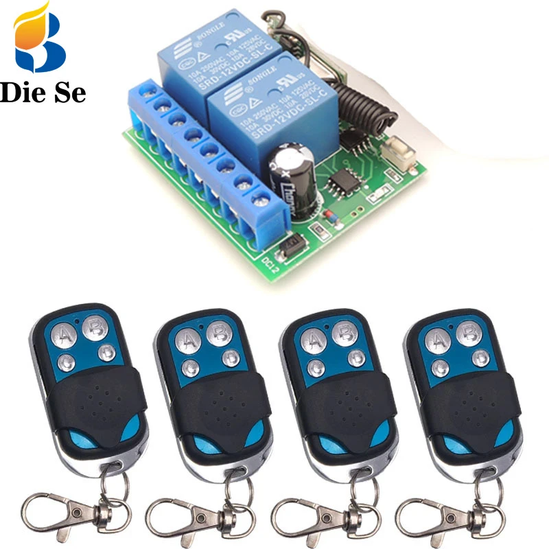 Wireless 433mhz Remote Control Switch DC12V10A 2ch Relay Receiver For Door Motor Wireless 433mhz Remote Control Switch DC12V10A 2ch Relay Receiver For Door Motor