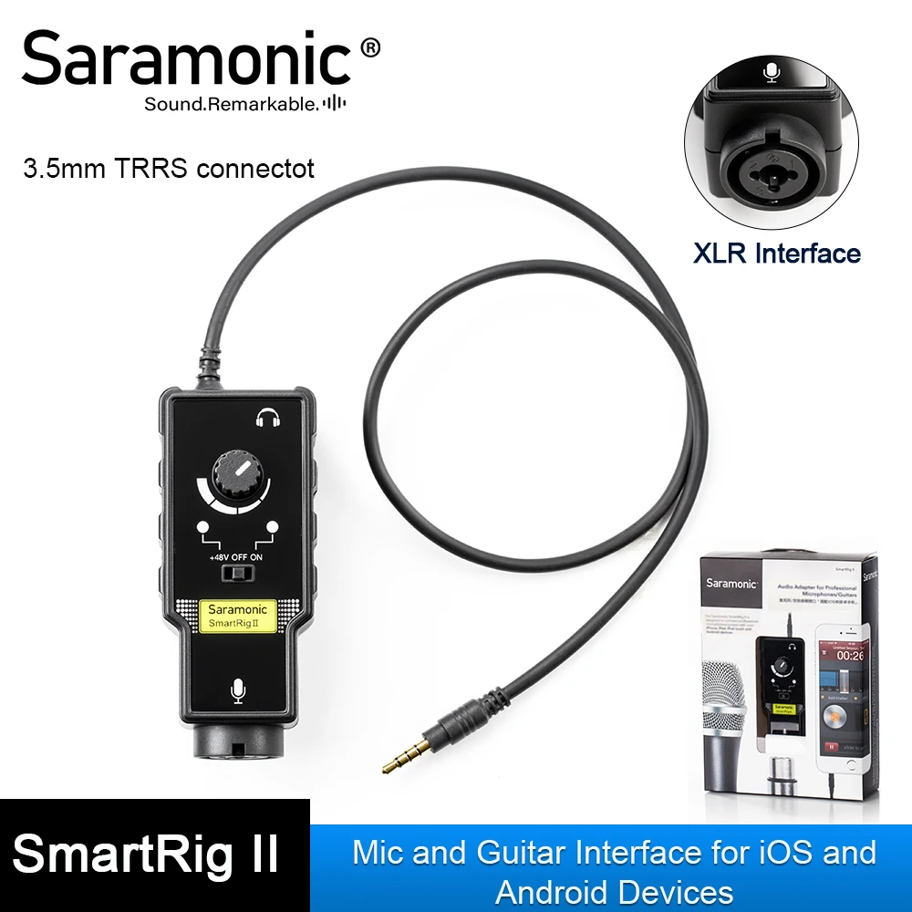 Saramonic-micrófono SmartRig II, preuniversal, Compatible con adaptador de interfaz de teléfono inteligente Guita para iOS /iPod Touch y más