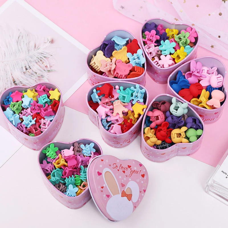 15Pcs/Box Girls Children Cartoon Flower Mini Claw Hair Clips Candy Color Mixed Color Hairpins Adult Kids Hair Accessories Boxed
