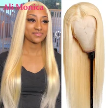 613 Bob Wig Blonde Human-Hair Lace-Frontal 13x1 Long Straight-613 Brazilian 4x4