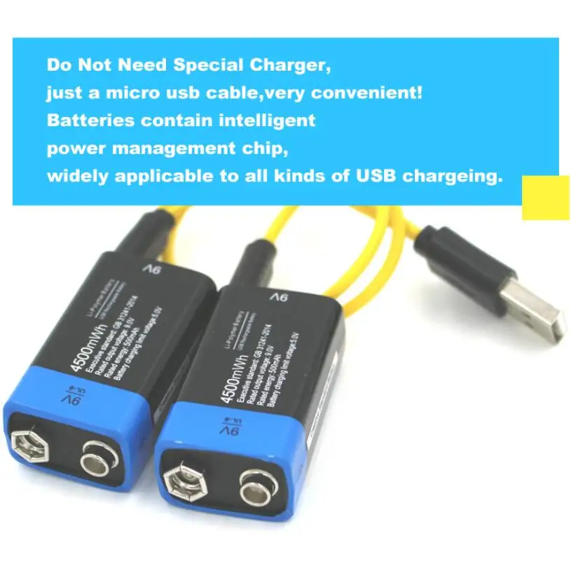 Etinesan 2 шт USB Реальная 9 в перезаряжаемая литий-ионная батарея 4500mWh длительный срок службы с USB зарядным портом Замена 6F22/6LR61