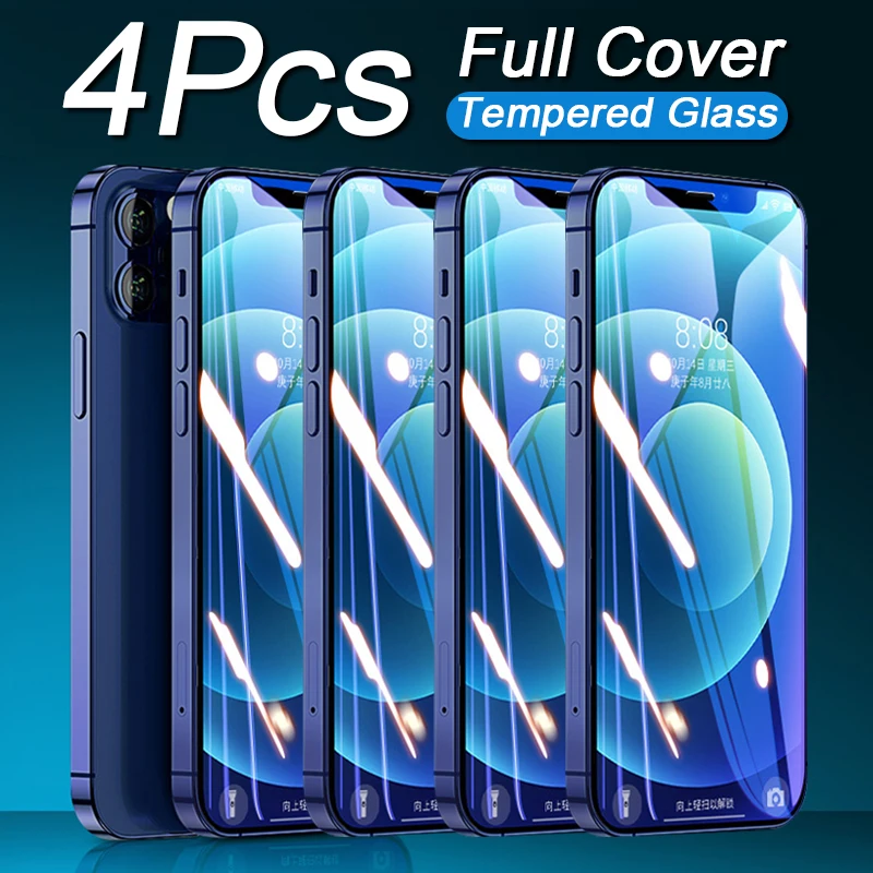 4Pcs Full Cover Glass on the For iPhone 12 Mini 11 Pro Tempered Glass For iPhone 7 8 6 6s Plus X XS Max XR 11 Screen Protector afbeelding