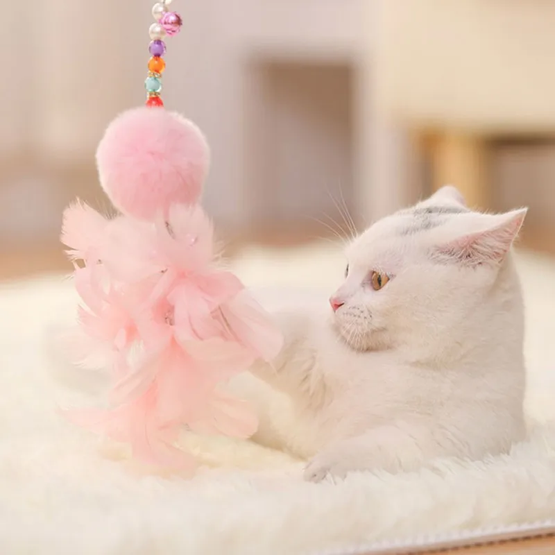 Домашнее животное игрушка, головоломка, который поможет избавиться от палочка с меховыми помпонами для игрушечная кошка котенок интерактивный удочка для рыбной ловли с колокольчиком