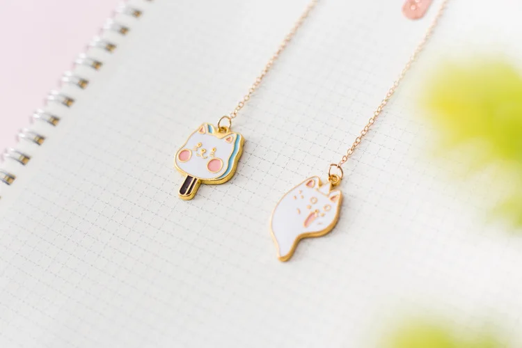 4 шт./компл. Kawaii Мороженое кошка металлическая Закладка мультяшный котенок Подвеска "Книга" держатель подарок канцелярские принадлежности