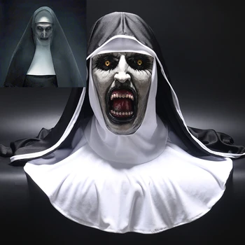

2018 The Nun Horror Mask Cosplay Valak Scary Latex Masks with Headscarf Veil Hood Full Face Helmet Horror Costume Halloween Prop