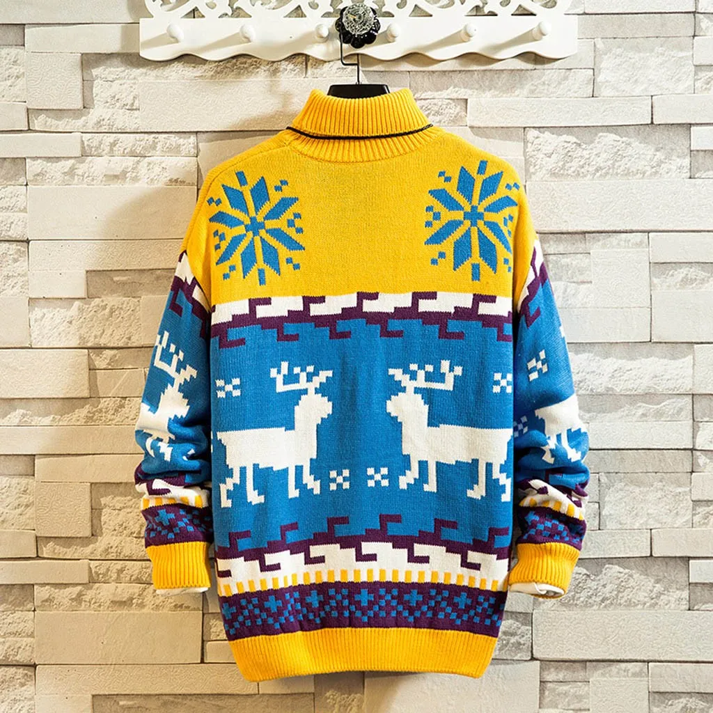 Новинка, рождественский стиль, мужской осенний и зимний пуловер, свитер с принтом оленя, длинный рукав, уплотненный, теплый, круглый ворот, свитера для мужчин, 19 oct15