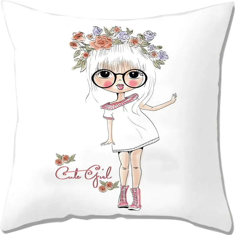 CC0110-5 ZEIMON мультфильм девушки наволочка с принтом Модные женские для дивана, стула Наволочка Чехол для подушки для домашнего декора квадратный 45*45 см - Цвет: CC0110-5