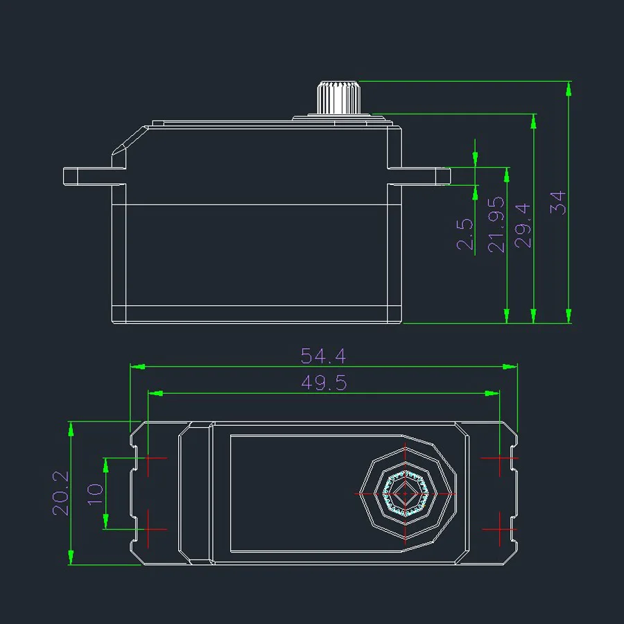 Servomoteur RC haute performance montrant ses câbles et connecteurs, adapté pour drone et robot.