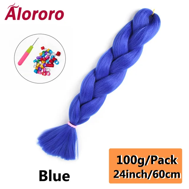 Alororo Synthetic Kanekalon Hair 24 Inch Ombre Extensions Hair for Braids Afro Blue Pink Purple Crochet Braiding Hair Wholesale 24inches-Blue