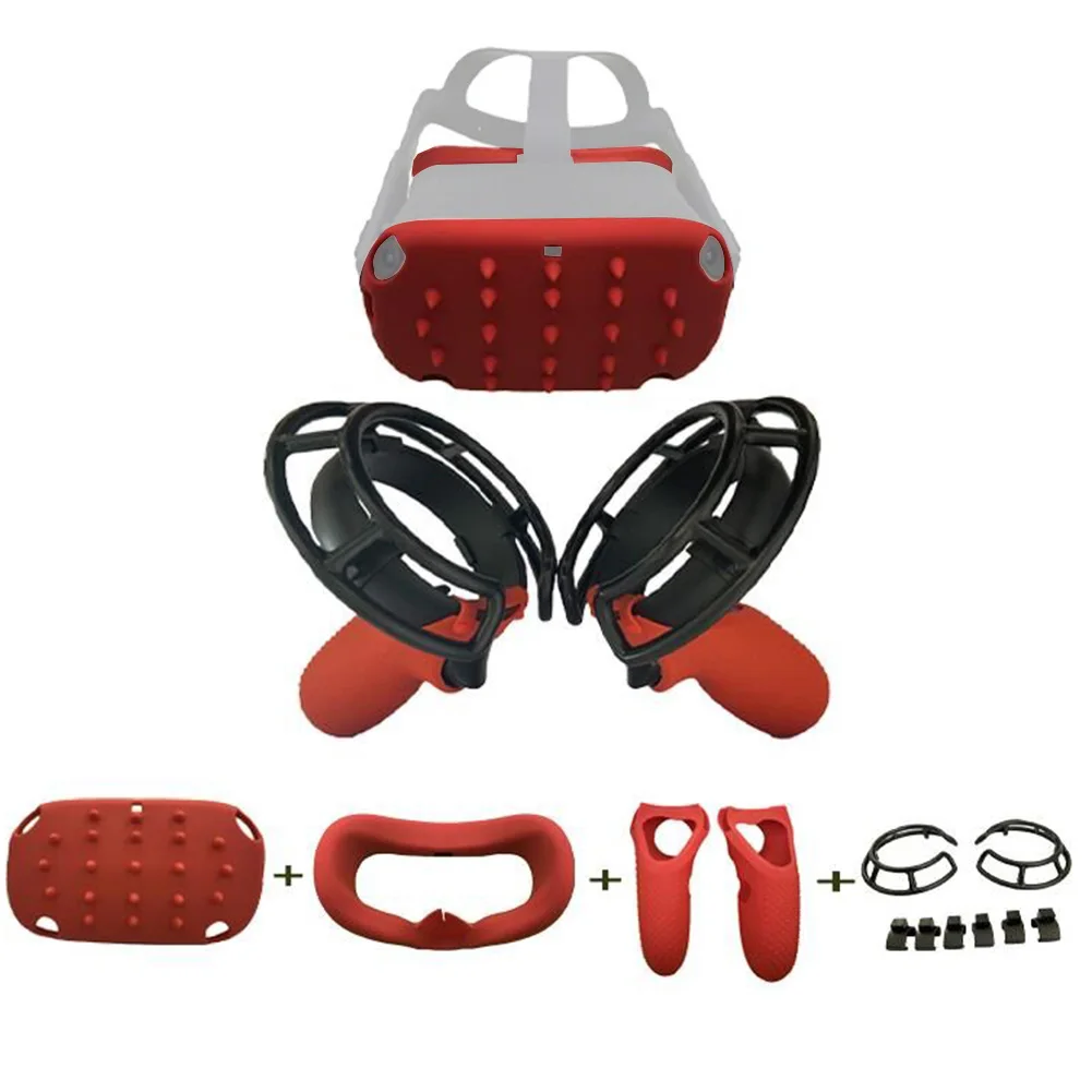 VR Grip 4в1 Подушечка Для лица ударопрочная Замена световая Защитная клетка аксессуары сенсорный шлем Чехол для Oculus Quest - Цвет: RED