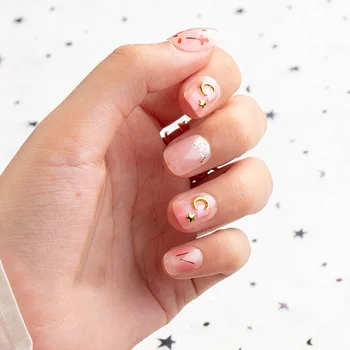 

24pcs Super Fairy Sweet Pattern Design Star Moon Decor Fake Nails press on Short Style round Head Detachable Finished Nail tips