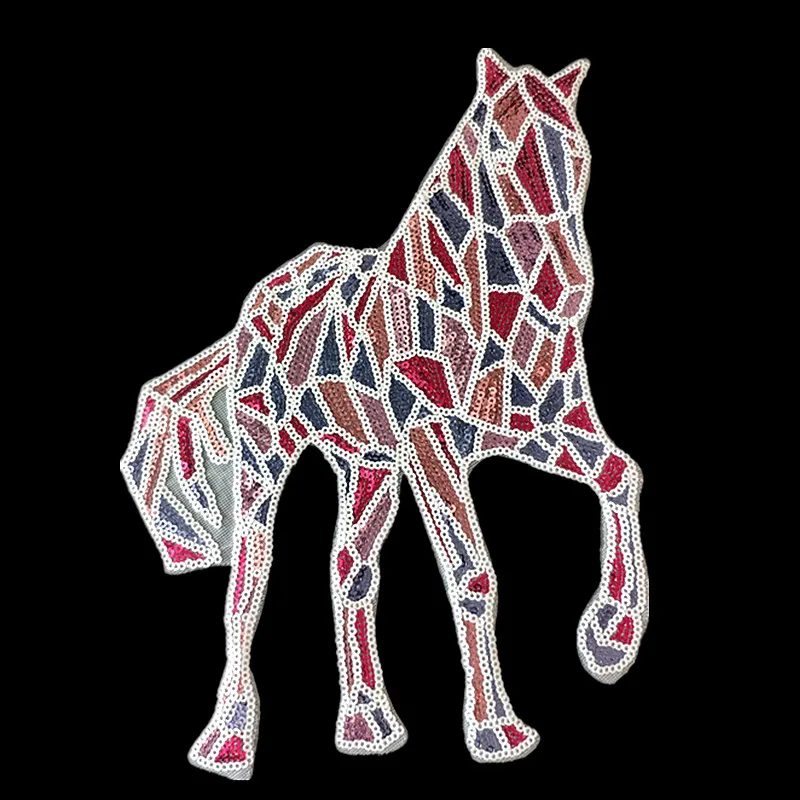 

Iron on patches for clothing 270mm Horse Sequined Fabric Sequins Strange things T shirt Women Biker Patch Clothes Stickers
