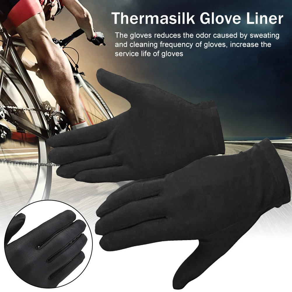 

1pair Pure Silk Black Liner Inner Thin Gloves Bike Motorcycle Soft Sport Gloves Driving Cycling Party GlovesSize Usefulness