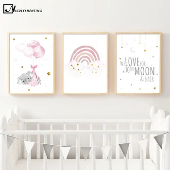 

safari Animal Fox Bunny Rainbow Picture Baby Nursery Wall Art Canvas Painting Child Poster and Print Nordic Kids Girl Room Decor