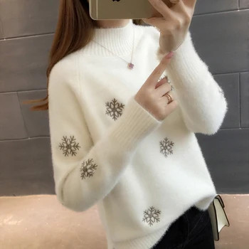 

Women Knitted Half Turtleneck Sweater Autumn Winter Ladies Korean Solid Long Sleeve Jumper Pullover Pull Femme