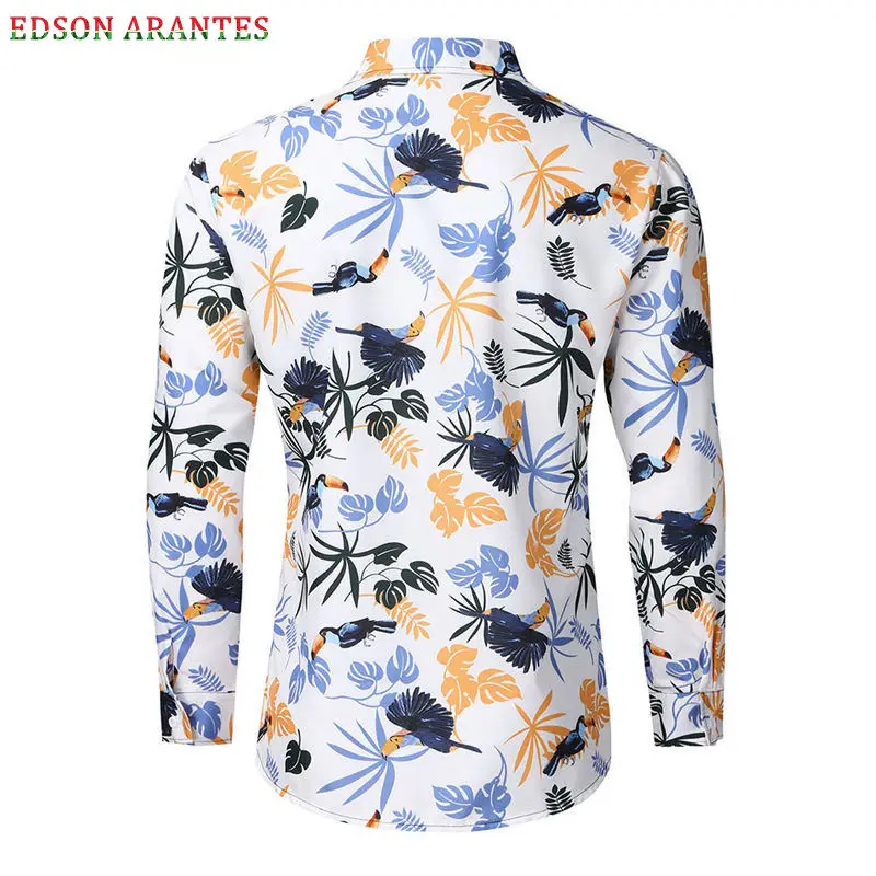 Men spring and Autumn Shirts Tropical flower 3d Print Hawaiian Shirt Man Long Sleeve Prom Club Party Casual Slim Fit Dress shirt