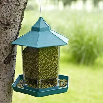 

Hexagon Shaped Panorama Bird Feeder With Roof Hanging Bird Feeder For Garden Yard Decoration