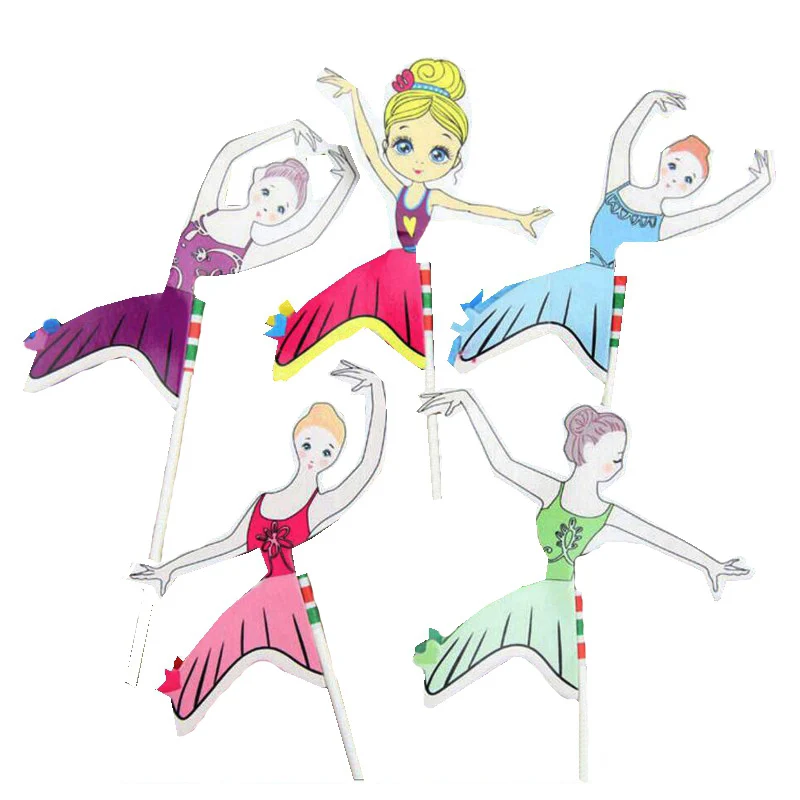 

5pcs/lot Ballet Girls Cupcake Topper Theme Cartoon Party Supplies Kids Girl Birthday Party Decorations