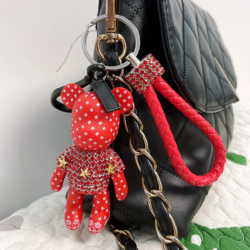 Luxury female car keychain cute Minnie Bear pendant backpack accessories#one