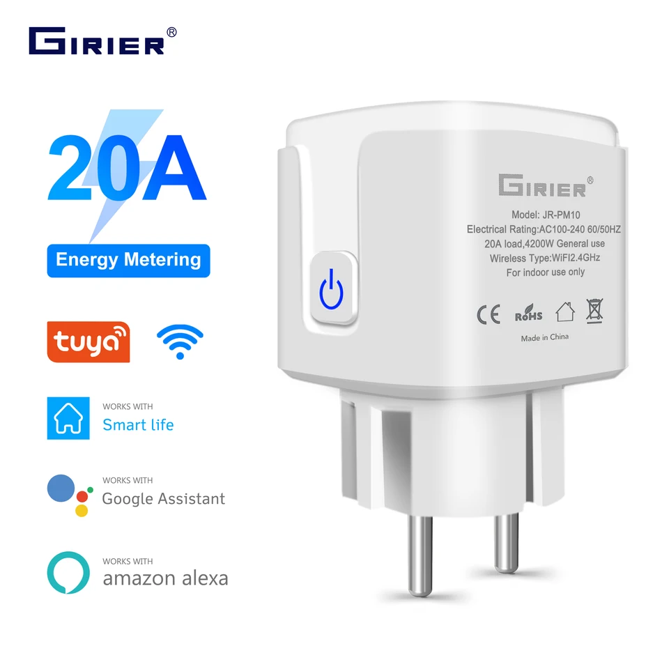 GIRIER Tuya Wifi Smart Plug 20A EU Smart Socket Outlet with Power